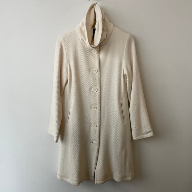 vintage ivory high-neck knit coat