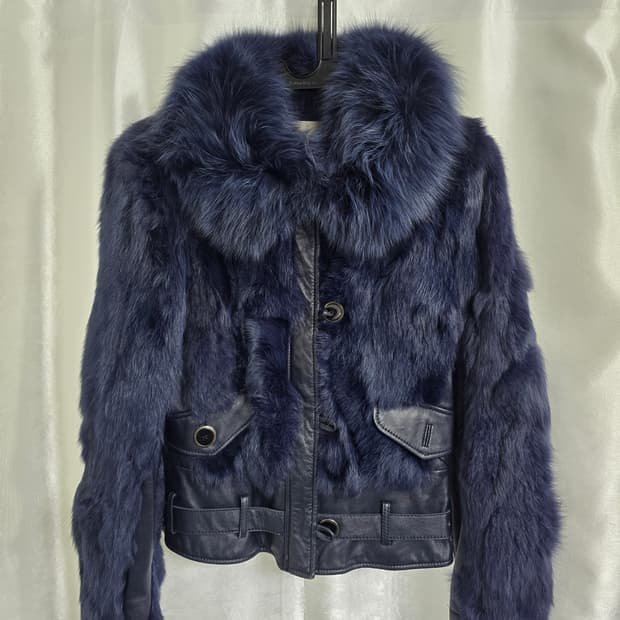 네이비 퍼 가죽 믹스 자켓 (1518)