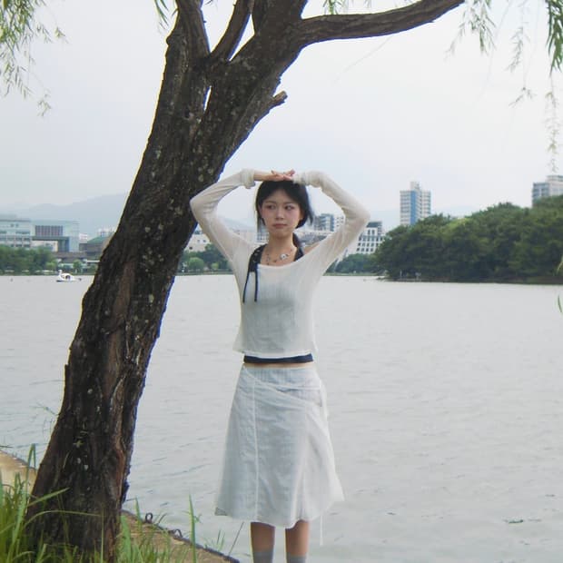 (ojos) Layered Strap Flare Skirt / Grey