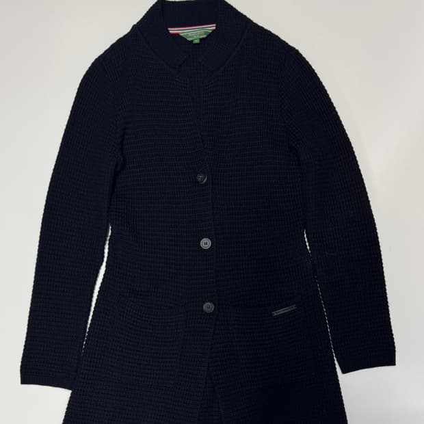 여성 헨리코튼 골프 블랙 와플 롱 가디건 s