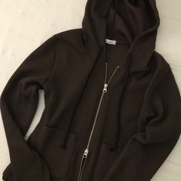 브라운 니트 투웨이 후드집업