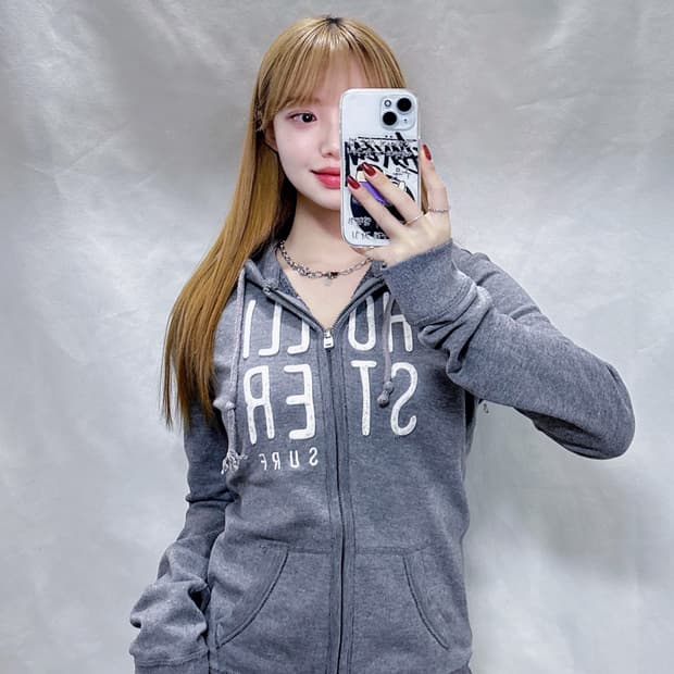 홀리스터 그레이 빅로고 딱붙핏 Y2K 후드집업 