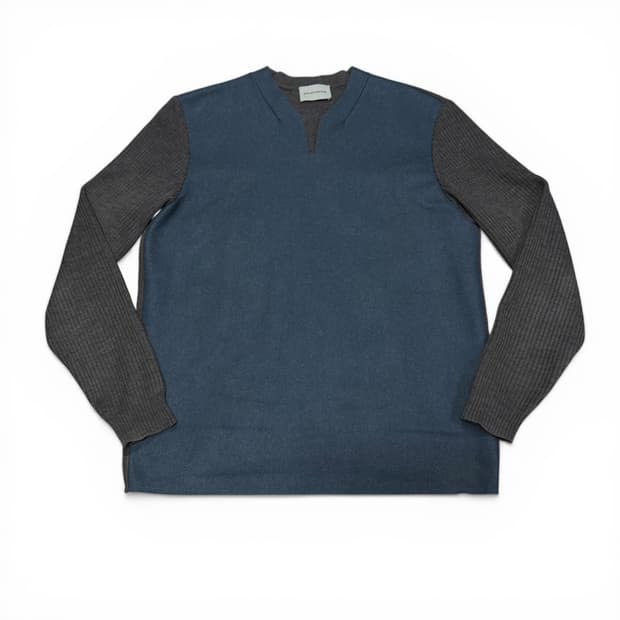 48 100 솔리드옴므 캐시미어 블렌드 배색 헨리넥 니트