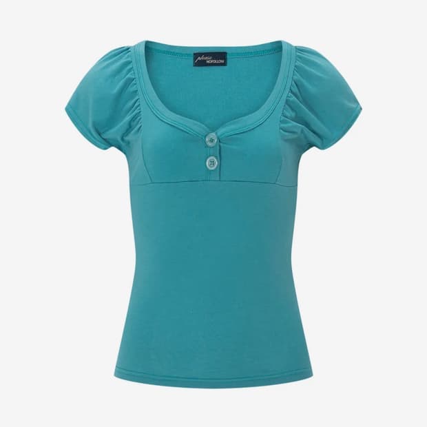 Sia Button Shirring Short Sleeve Top