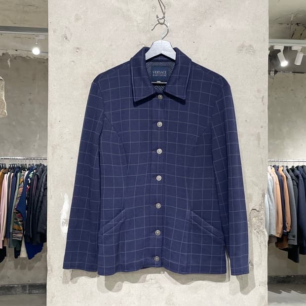 베르사체 진스 꾸뛰르 네이비 체크 아칼릭 울 자켓