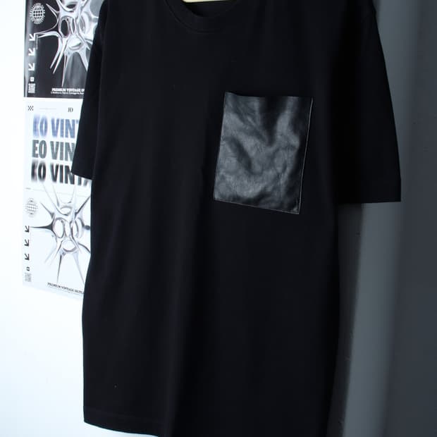 (L-XL) 자라 반팔 티셔츠 레더포켓 블랙 놈코어-7BA4
