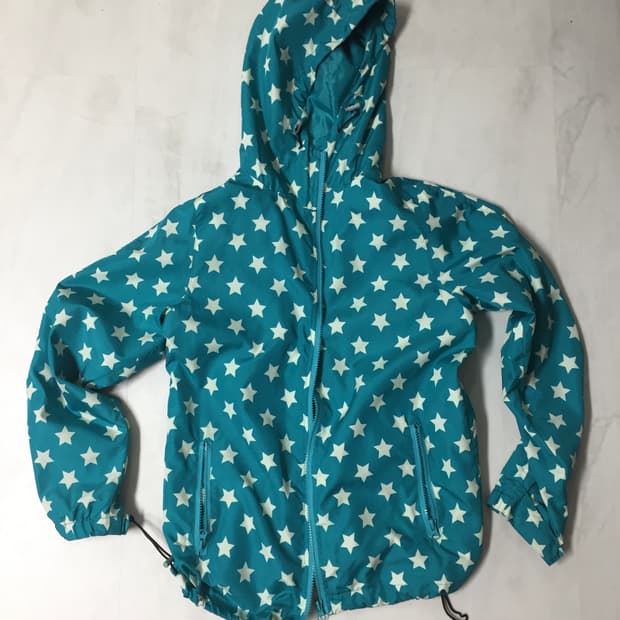 별 프린팅 후드 집업 점퍼 (민트블루)