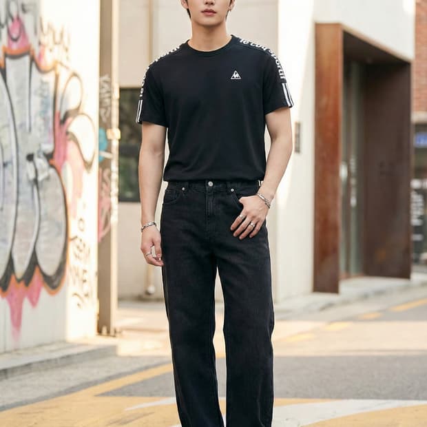 르꼬끄 스포르티브 숄더 레터링 로고 반팔 티셔츠