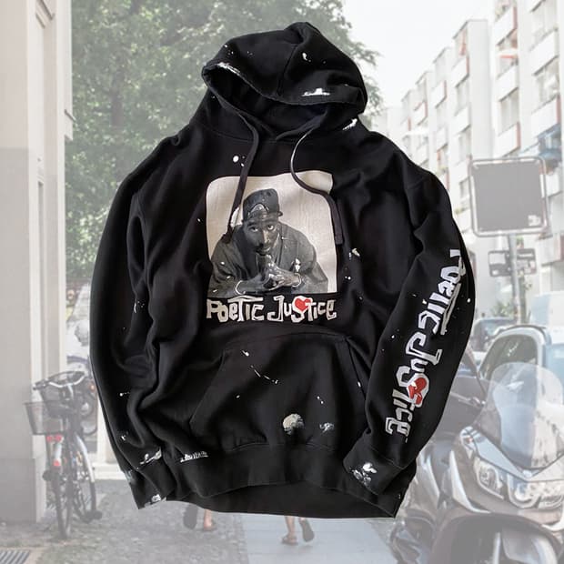 Poetic Justice 2pac 페인팅 블랙 후드티