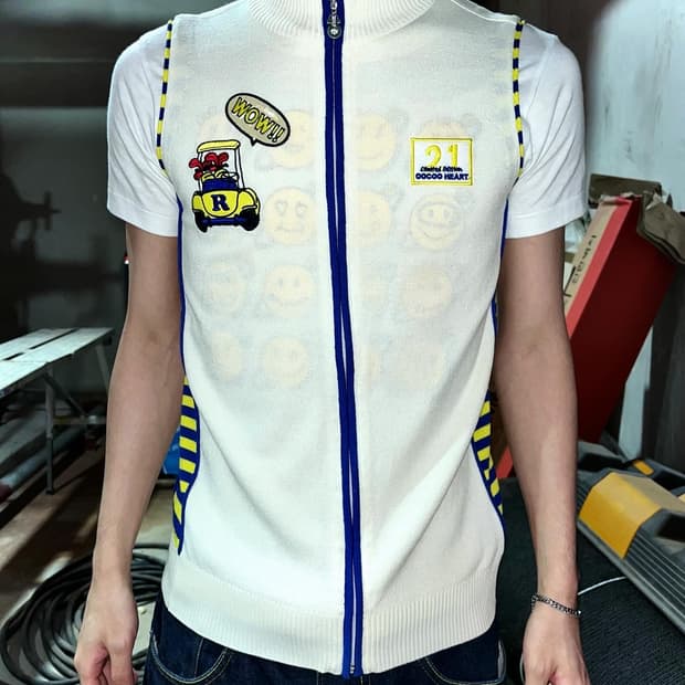 90s 빈티지 자수 슬리브리스 니트 베스트 조끼 자켓