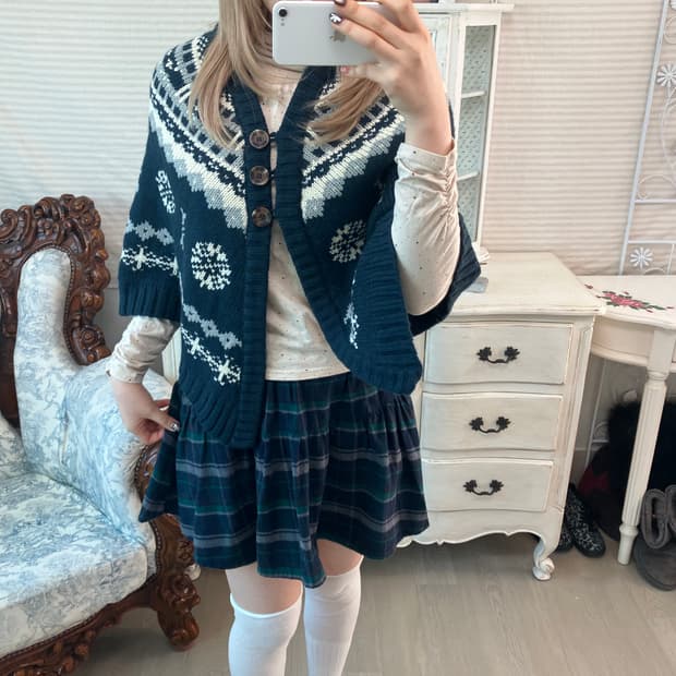 빈티지 모리 노르딕 네이비 케이프 가디건