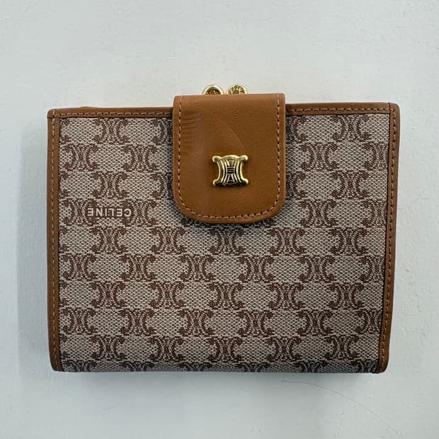 셀린느 트리옹프 반지갑 Tan & White