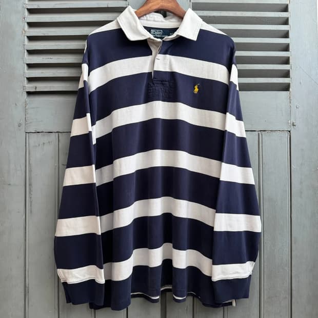 [2XL]폴로 랄프로렌 네이비 스트라이프 럭비 티셔츠