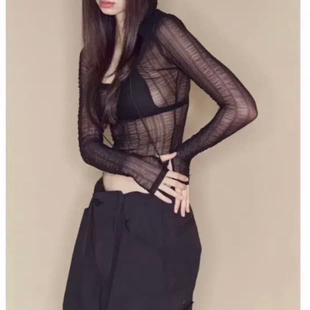 플리즈노팔로우 시스루 후디탑