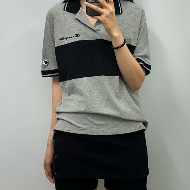 챔피온 배색 pk 반팔 티셔츠