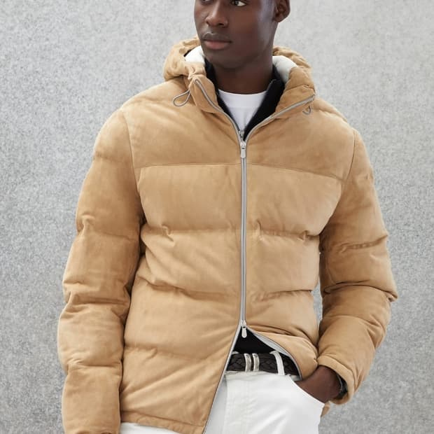 브루넬로 쿠치넬리 후디드 스웨이드 다운 신상 패딩