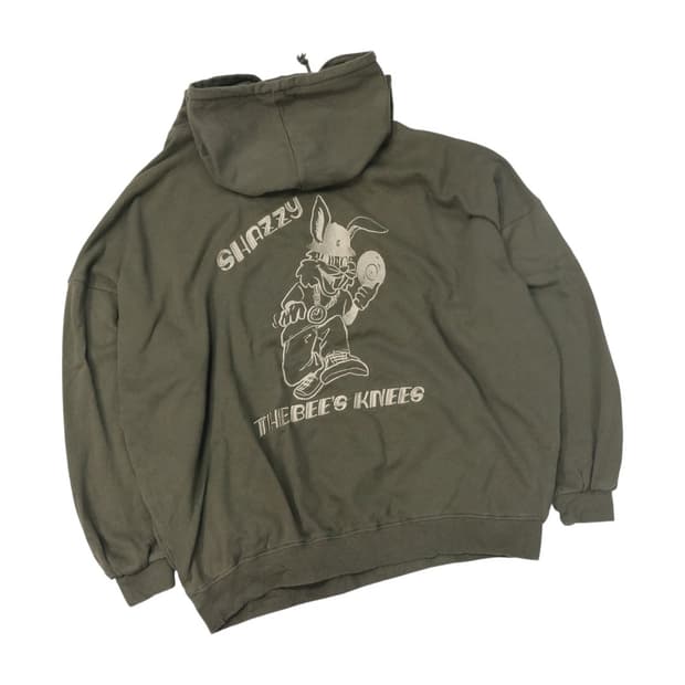 GYDA 제이다 백로고 토끼 자수 카키 오버핏 후드티