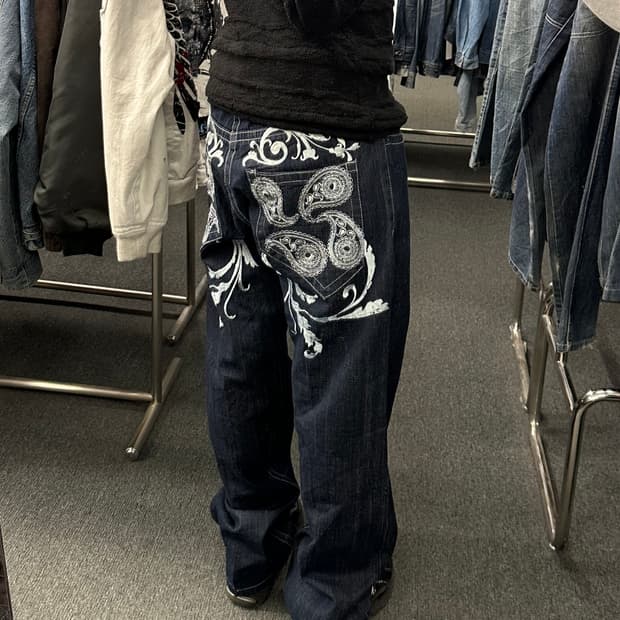 34)RED APE 빈티지 Y2K 포켓 페이즐리 자수 힙합팬츠