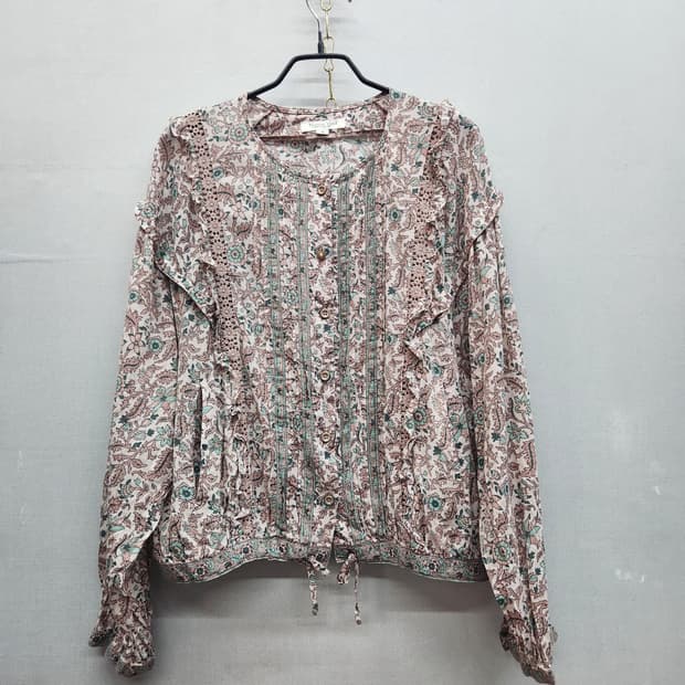 써스데이아일랜드 에스닉 플라워 프릴 블라우스 M(L)