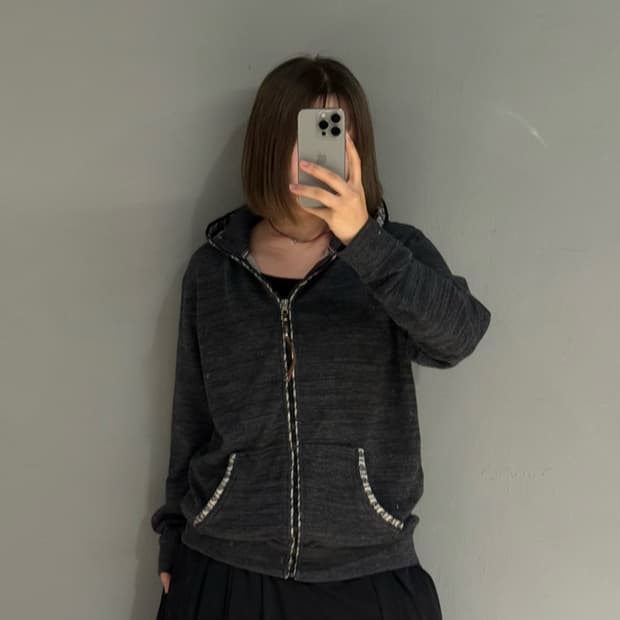 pattern mix detail full hood zip-up