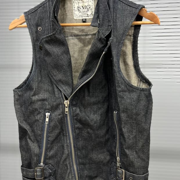 워싱 지퍼 조끼 