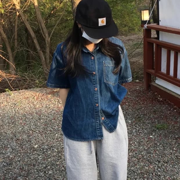 반팔 데님셔츠