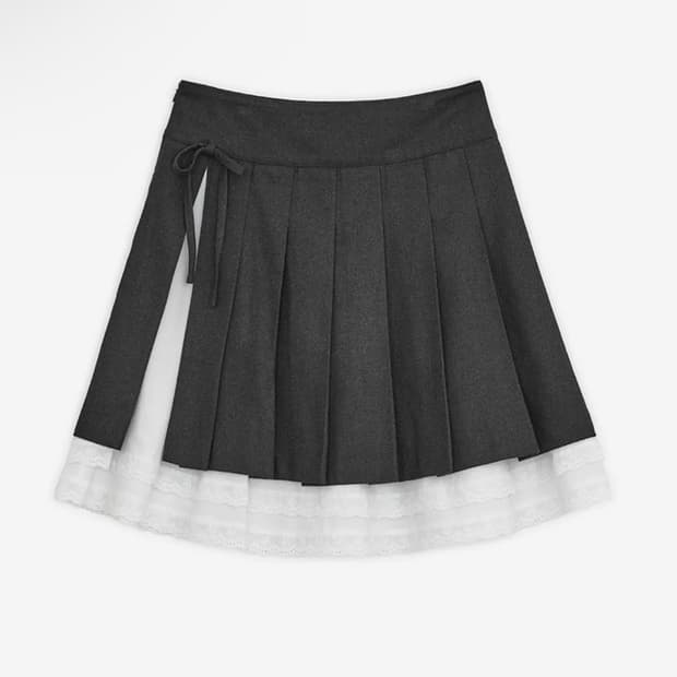 허그유어스킨 슬릿 플리츠 미디 스커트 차콜