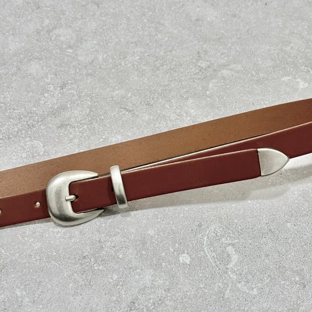 Oribell 라운드 볼드 버클 이탈리아 소가죽 웨스턴 벨트 카멜