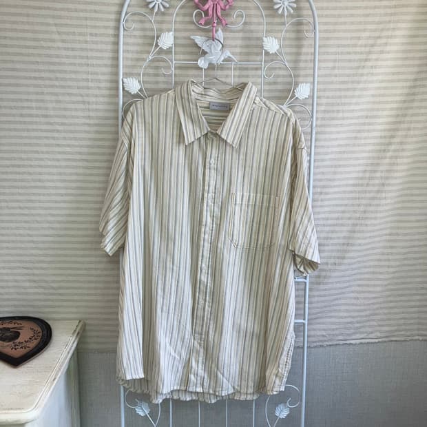 빈티지 파스텔 옐로우 스트라이프 셔츠 y2k 스트릿 갸루 펑키463 fa