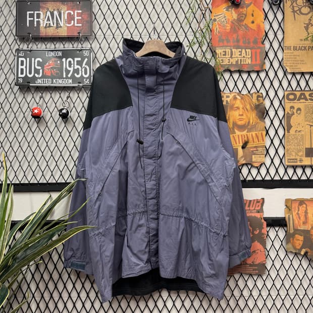 90s 나이키 X ACG 올드스쿨 바람막이 전면 빅포켓 포인트 퍼플 블랙