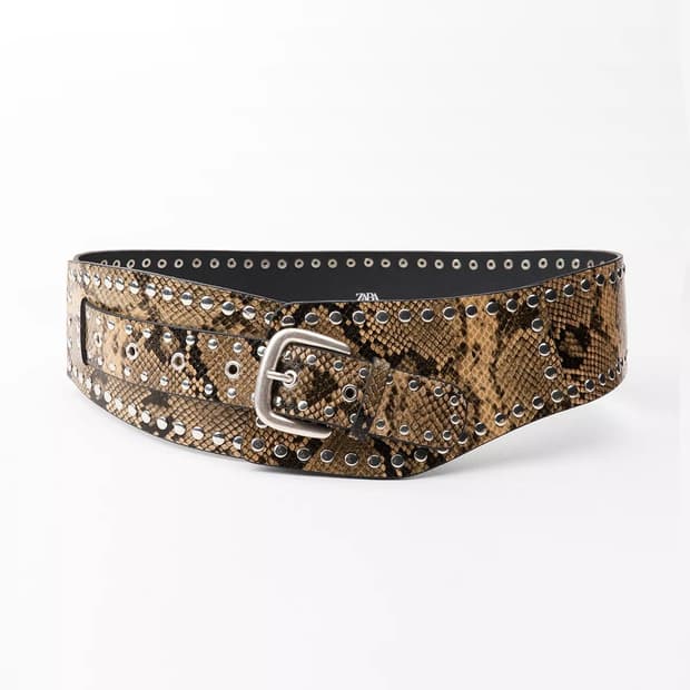 자라 애니멀 스터드 레더 와이드 벨트