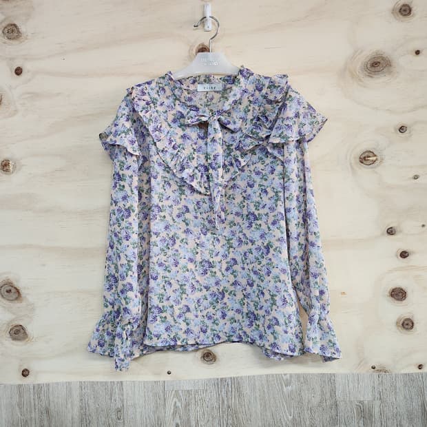 1075)clizy 플라워 프릴 쉬폰 블라우스