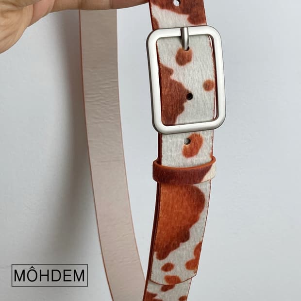 [Unisex] 카우헤어 송치털 벨트 레오파드 카멜