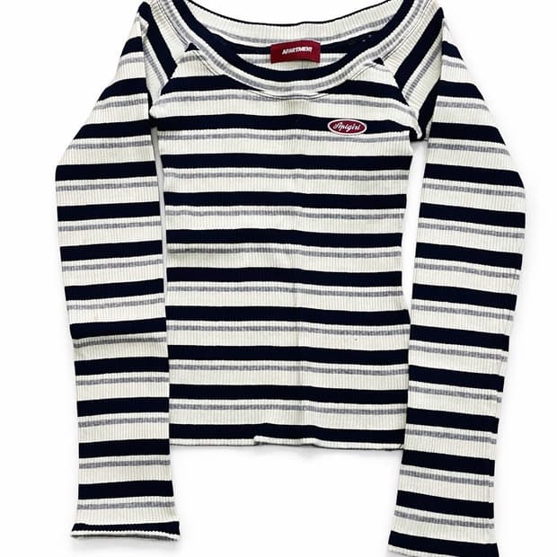 아파트먼트 Navy&Gray Pattern Long-Sleeve Tee