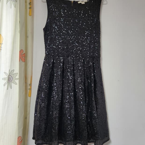 블랙 스팽글 플레어 원피스 무대복 L