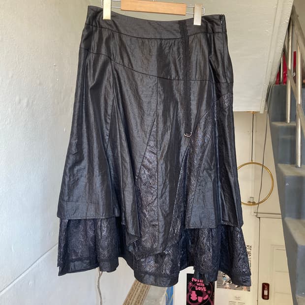 y2k 퍼프 레이스 미디 스커트