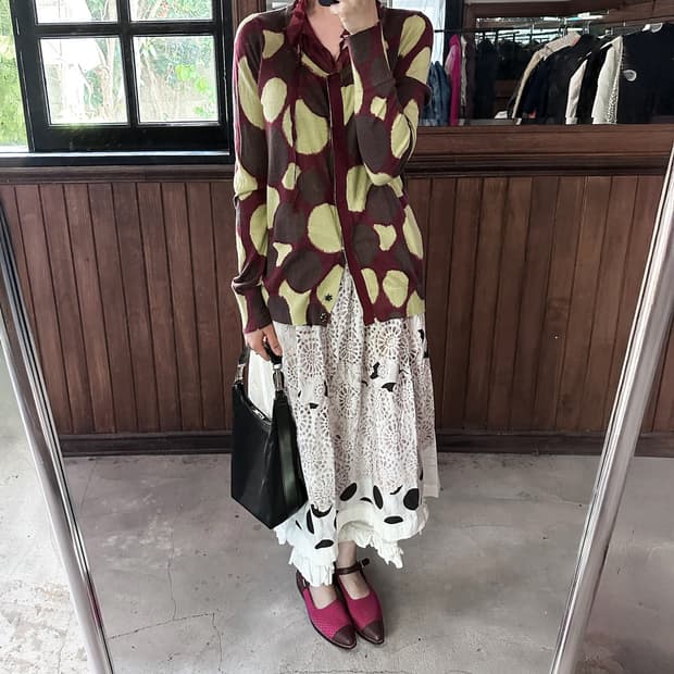 VERA WANG dot ruffle cardigan