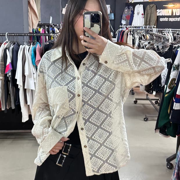 세터(SATUR)크로셰 아가일 코튼 메쉬 셔츠