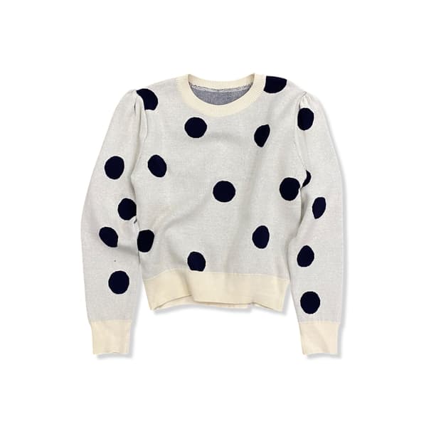Puff Shoulder Big Dot Pattern Knit