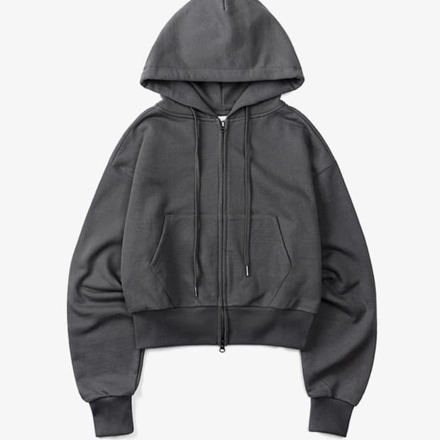 토피 W 2WAY 크롭 스웻 후드 집업 (CHARCOAL)