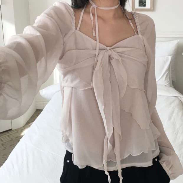 노비야카 쉬폰 리본 블라우스