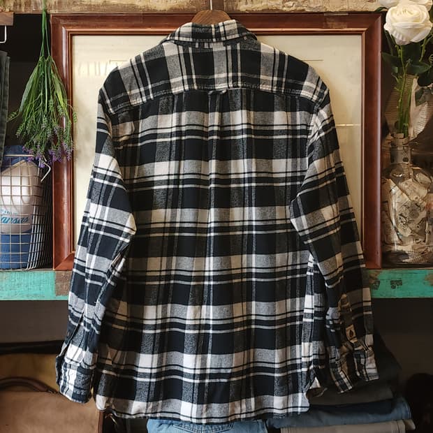 90s 아메리칸 빈티지 체크셔츠 헤비 플란넬 워크셔츠 다크 그린 xl