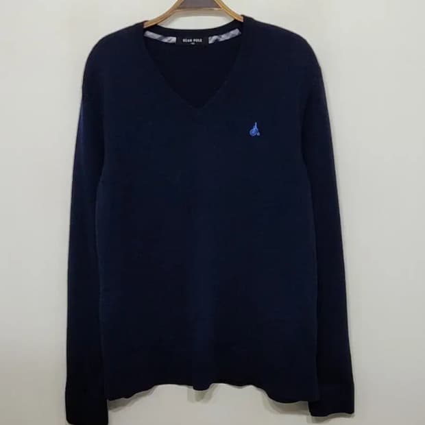 (100) 빈폴 브이넥 니트 네이비 울 실크 캐시미어 스웨터 