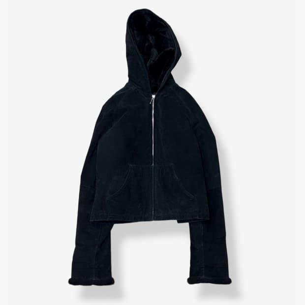 [XL] Fur Hoodie Leather Suede Jacket
