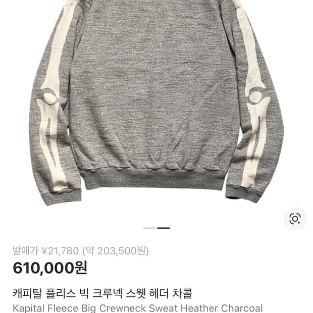 캐피탈 플리스 빅크루넥 스웻 차콜 사이즈5