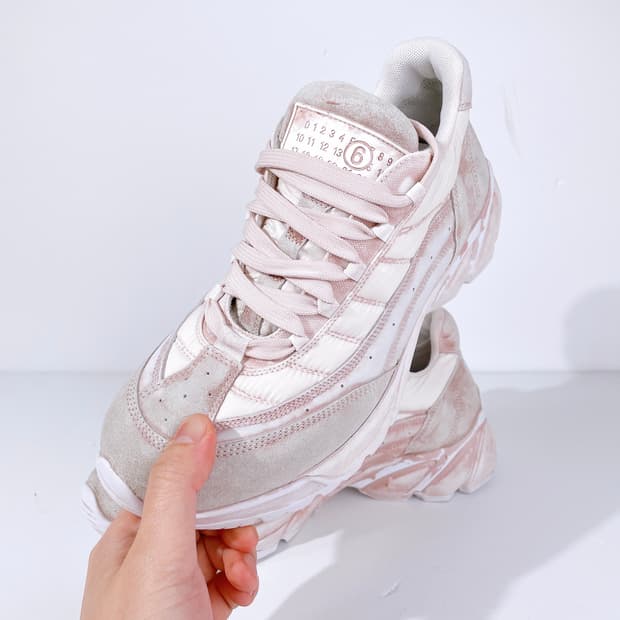 (정품/새상품) MM6 남성 핑크 디스트레스트 이펙트 로우 스니커즈