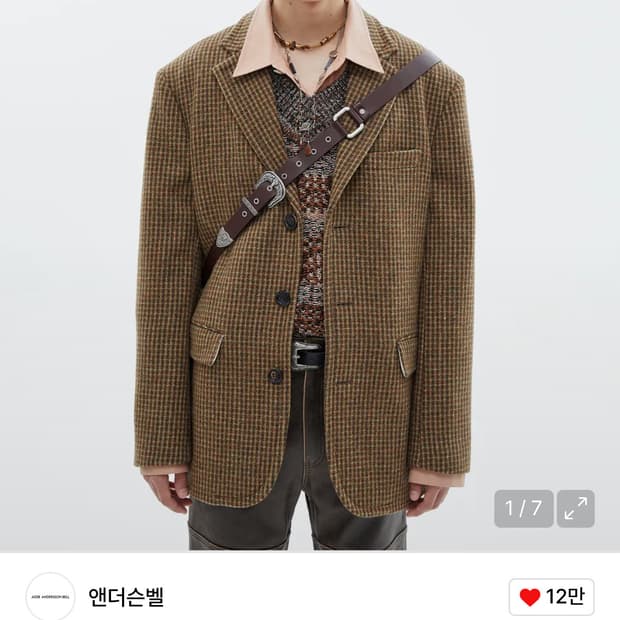 앤더슨벨 브라운 체크 블레이저 L