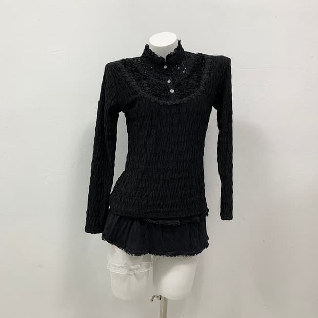 고딕 펑크 고스 레이스 글리터 블라우스