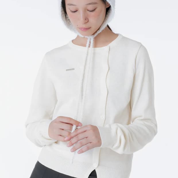 미세키서울 가디건 Unbalanced knit cardigan WHITE