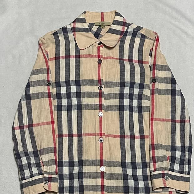 S 버버리 노바체크 여성용 실크 셔츠